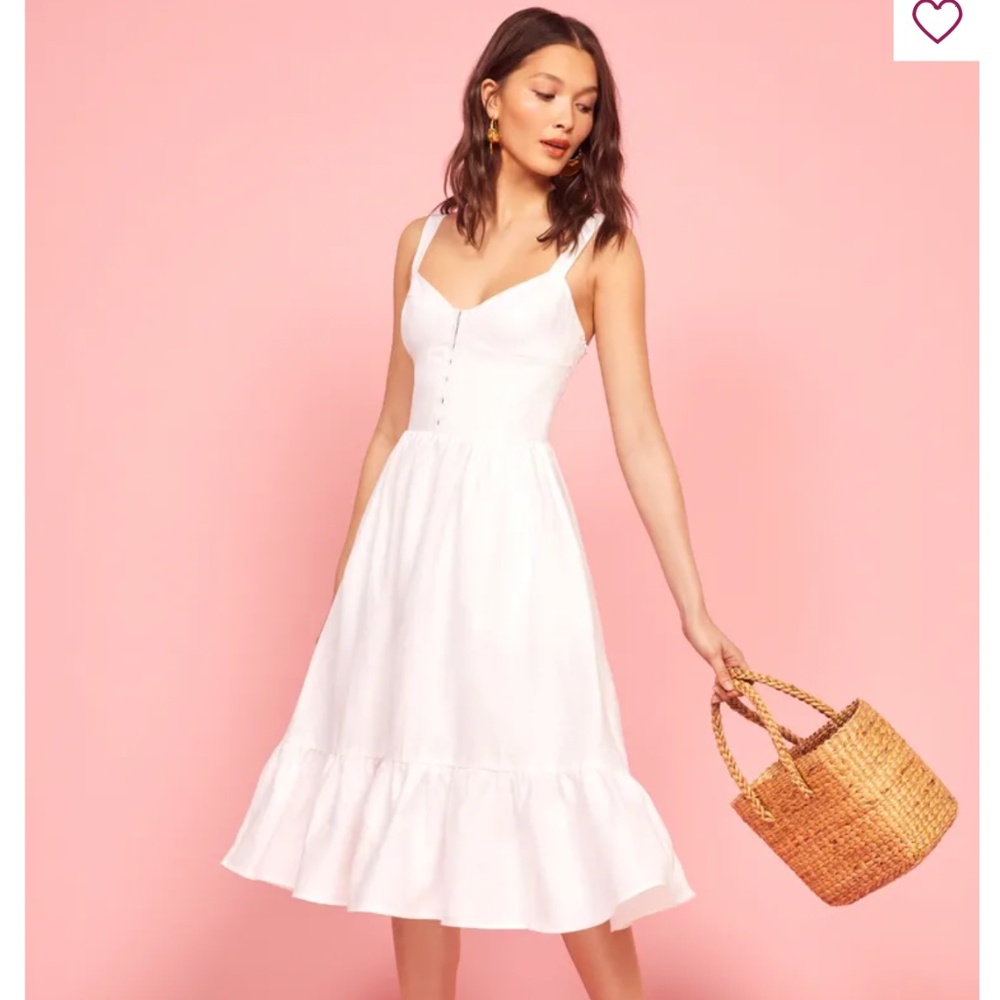 Reformation Dolci Linen Dress, white, size 4